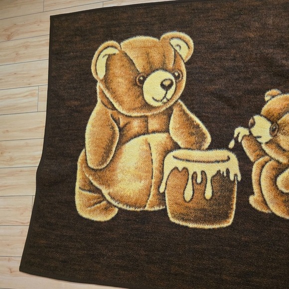 Vintage Biederlack Reversible Blanket Teddy Bear with Honey Pot Throw USA - Picture 3 of 8